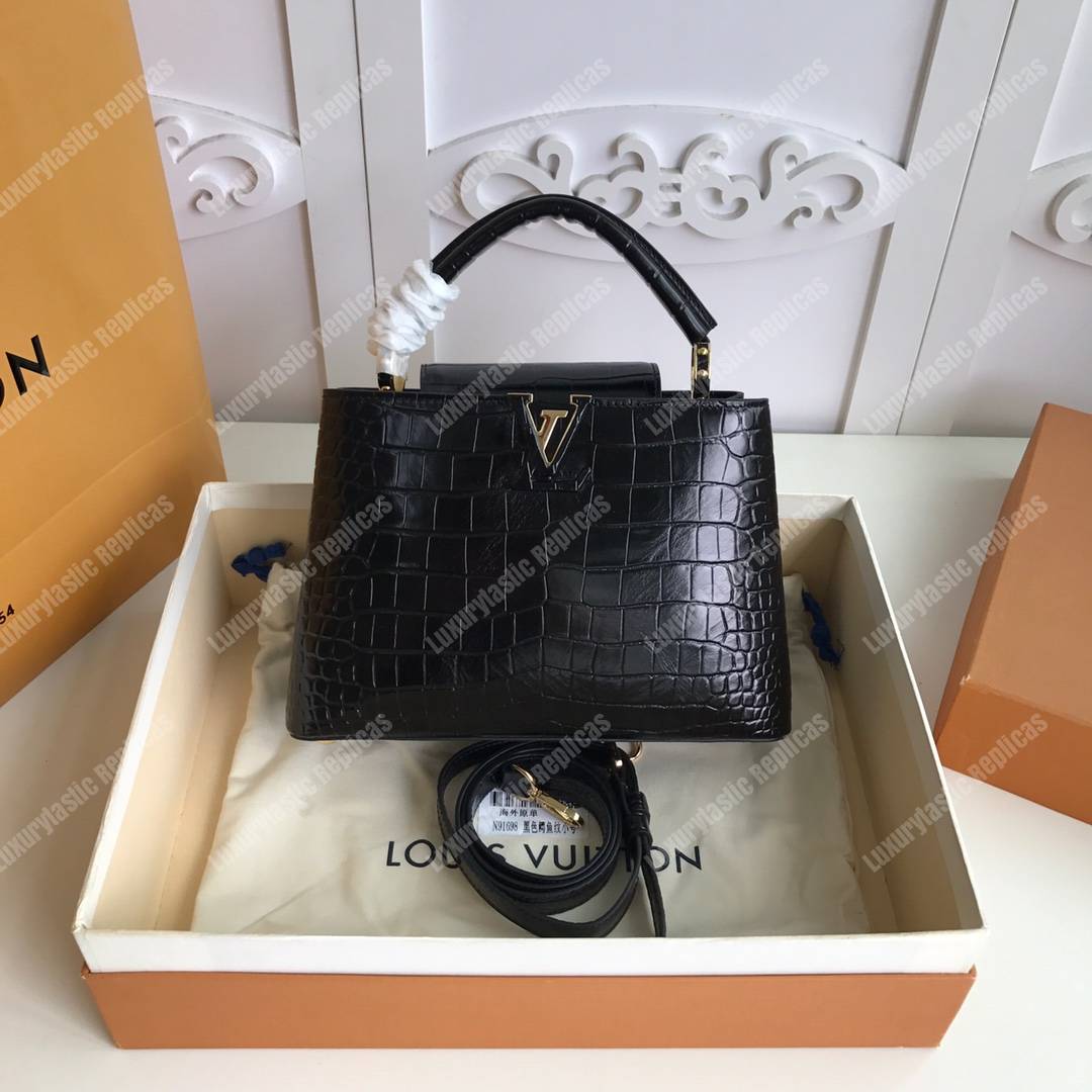LV Capucines Mini Crocodilien Mat Black