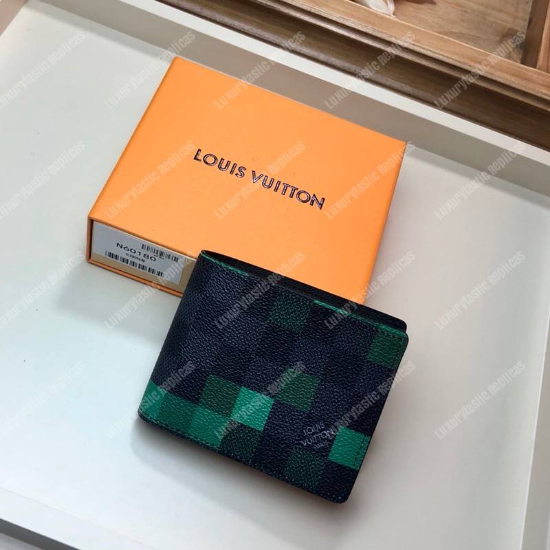 LV Slender Wallet Damier Graphite Pixel Green