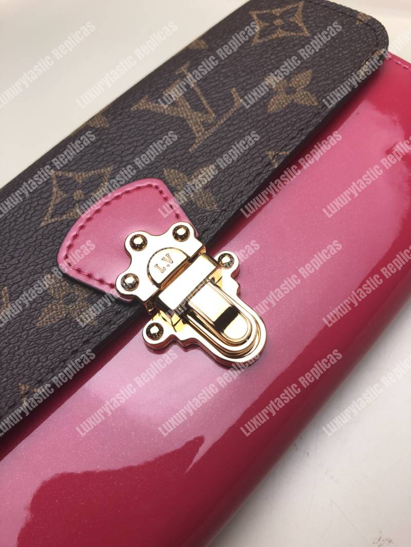LV Cherrywood Wallet Patent Leather Fuchsia