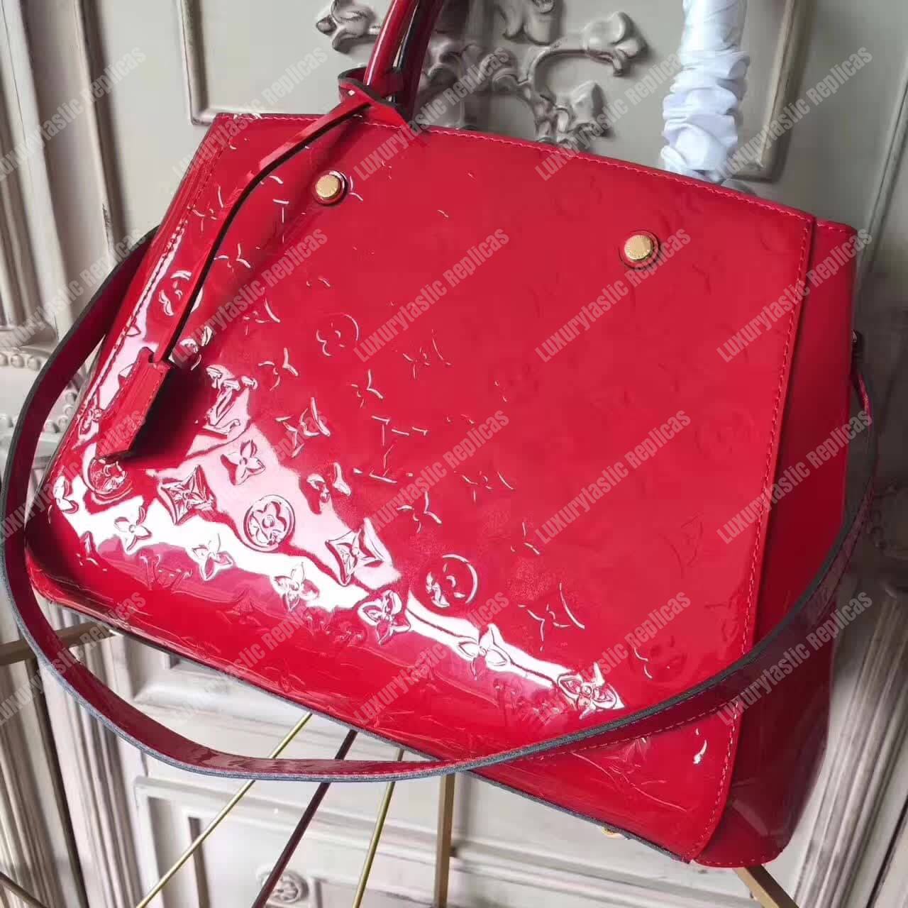 LV Montaigne MM Tote Bag Monogram Vernis Red