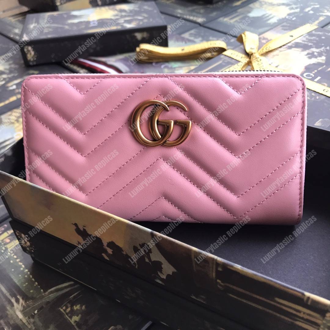 G*u*i gg marmont zip around wallet chevron pink