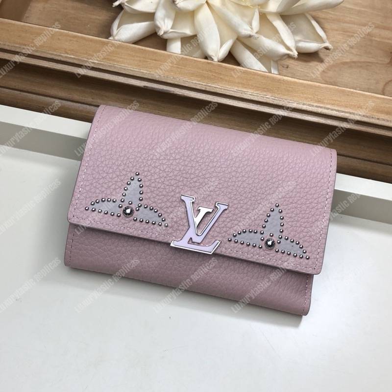 LV Capucines Compact Wallet Taurillon Magnolia Leather Monogram Flowers