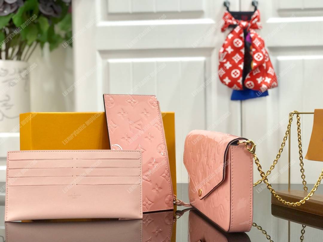 LV Pochette Felicie Monogram Vernis Leather Tivoli
