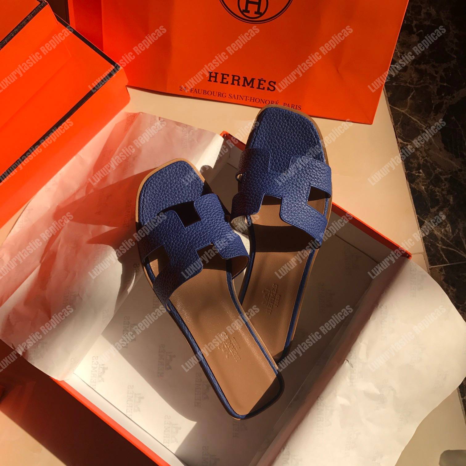 H**mes oran sandal epsom leather blue