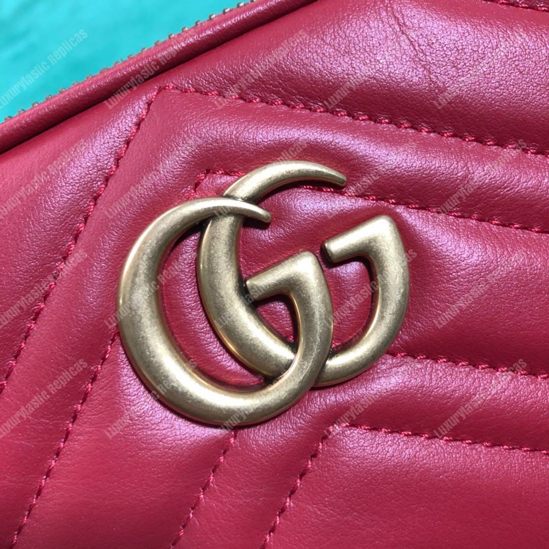 G*u*i gg marmont mini chain bag 3 zips hibiscus red