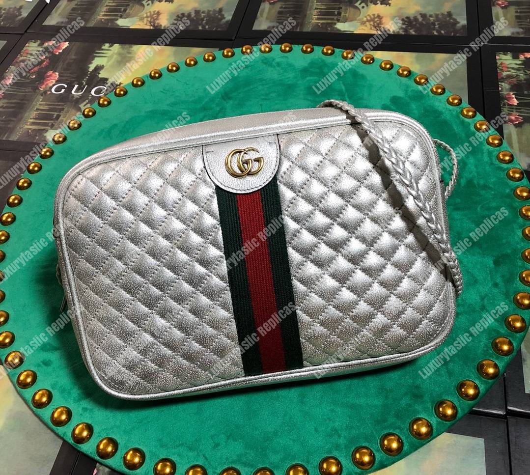 G*u*i quilted leather small shoulder bag silver