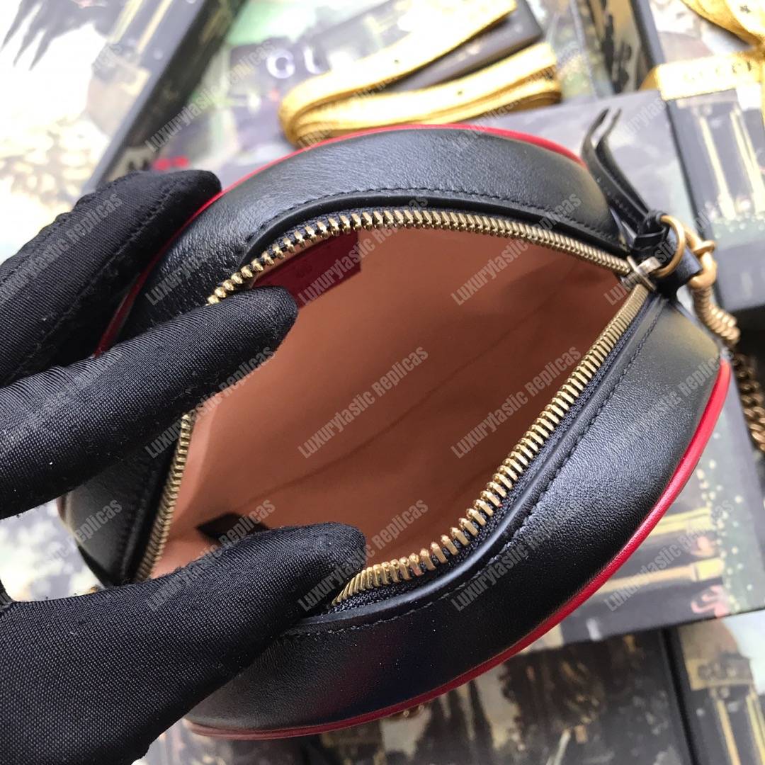 G*u*i gg marmont mini round shoulder bag black cerise