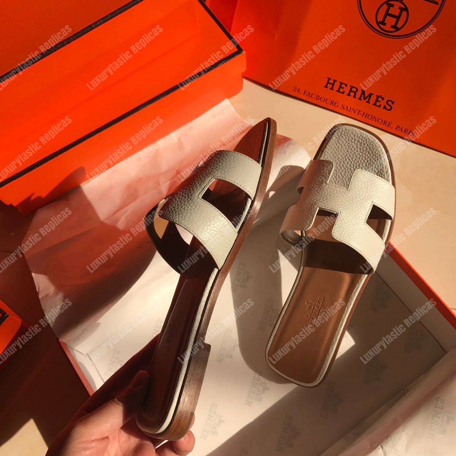 H**mes oran sandal epsom leather white