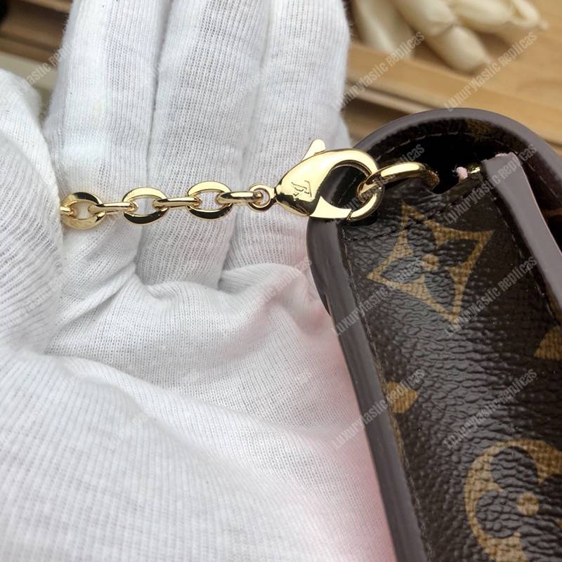 LV Cherrywood Chain Wallet patent calf leather with Monogram canvas in Rose Ballerine Pink