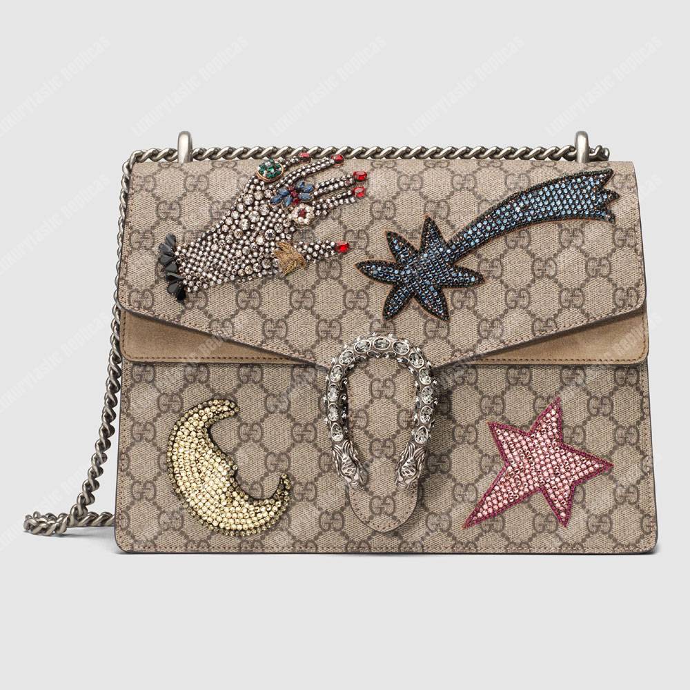 G*u*i dionysus embroidered shoulder bag comet/moon/star