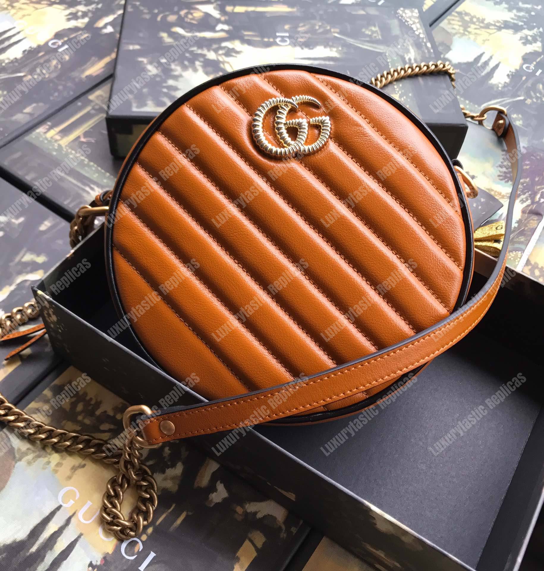 G*u*i gg marmont mini round shoulder bag cognac