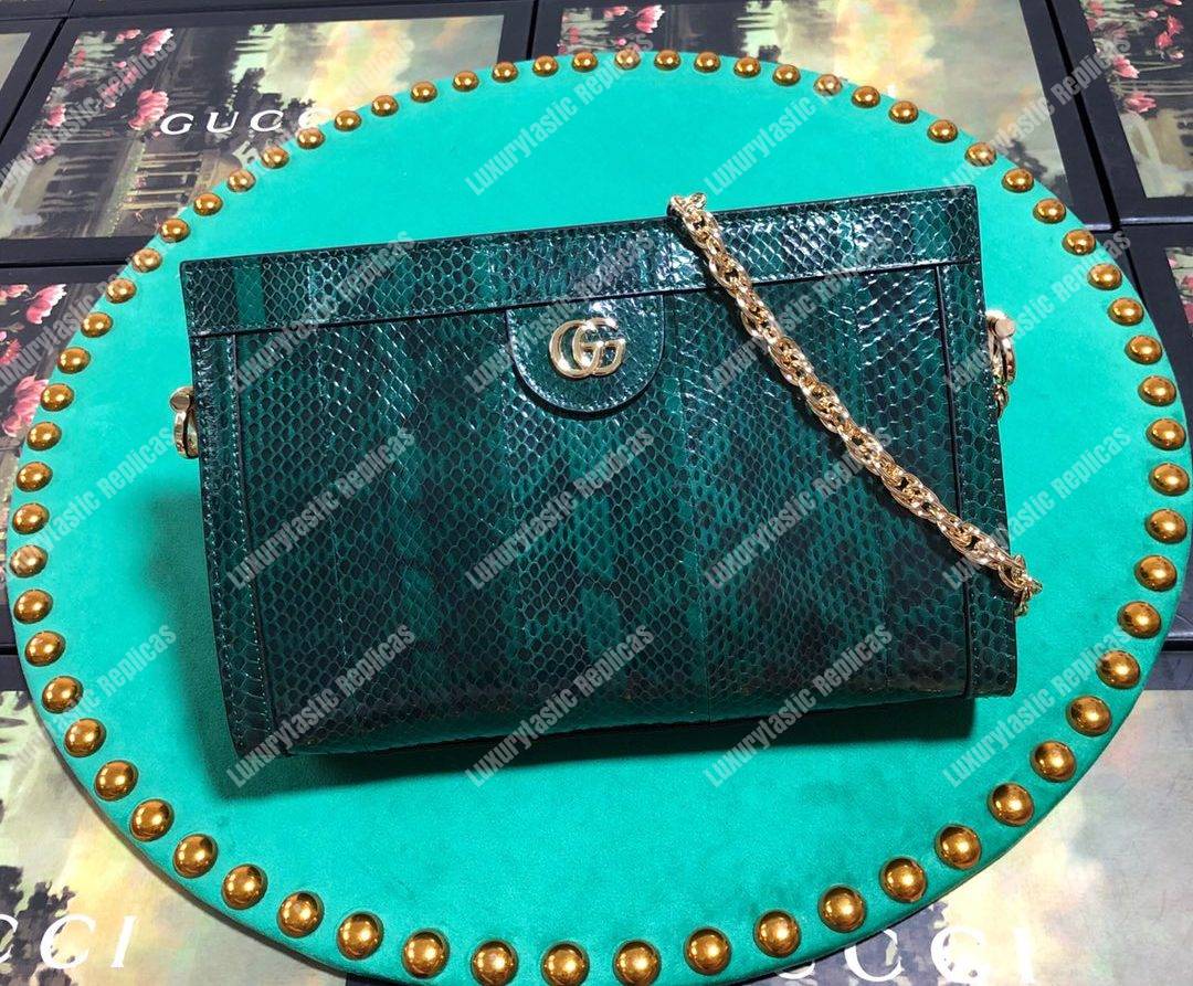 G*u*i ophidia small snakeskin shoulder bag emerald