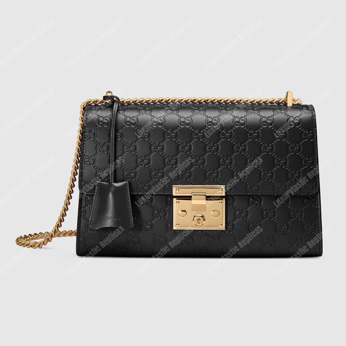 G*u*i padlock medium signature shoulder bag black