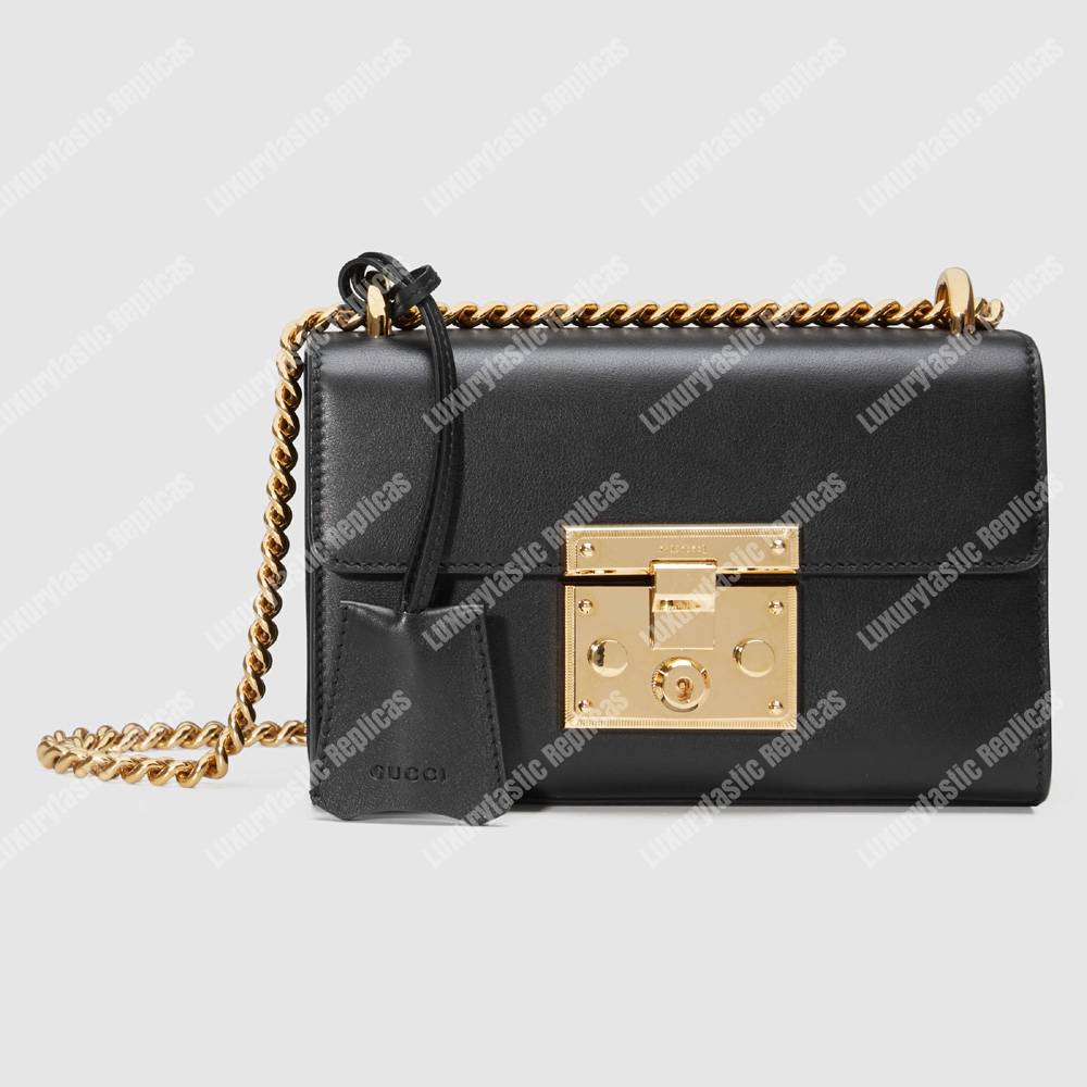 G*u*i padlock small leather shoulder bag black