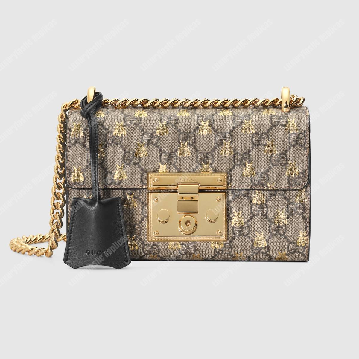 G*u*i padlock small gg bees shoulder bag beige ebony