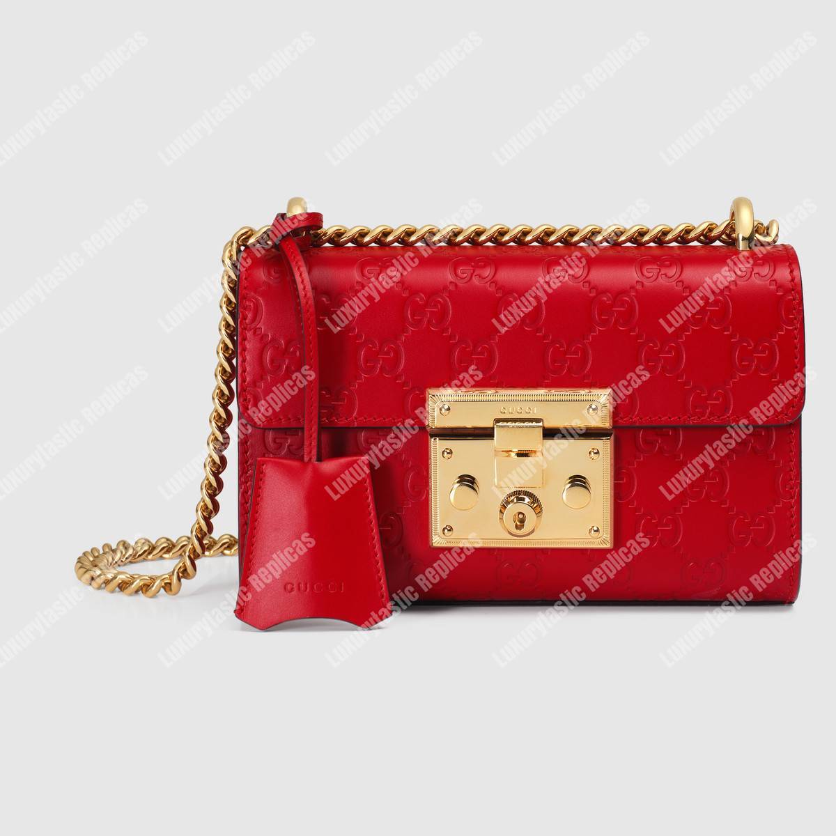 G*u*i padlock small signature shoulder bag red
