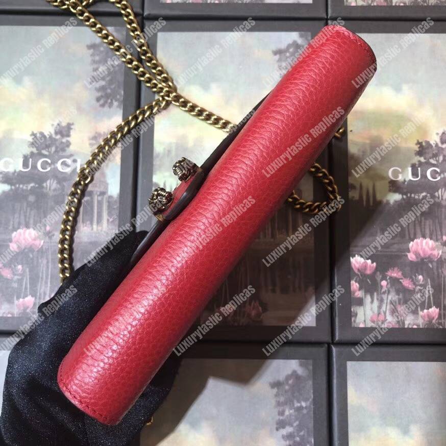 G*u*i calfskin garden dionysus chain wallet red with butterfly