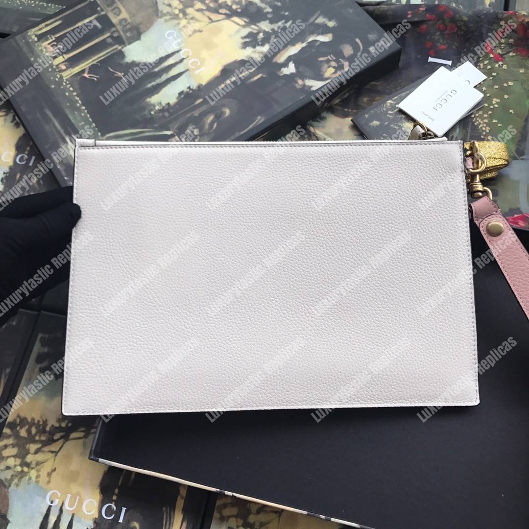 G*u*i leather pouch with bow white