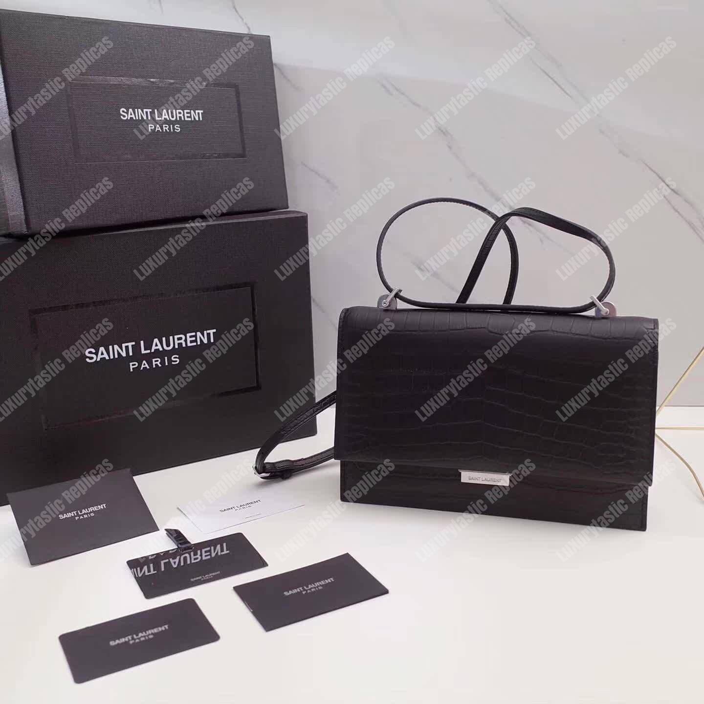 Saint Laurent Small Babylone Satchel Black Crocodile Embossed Leather