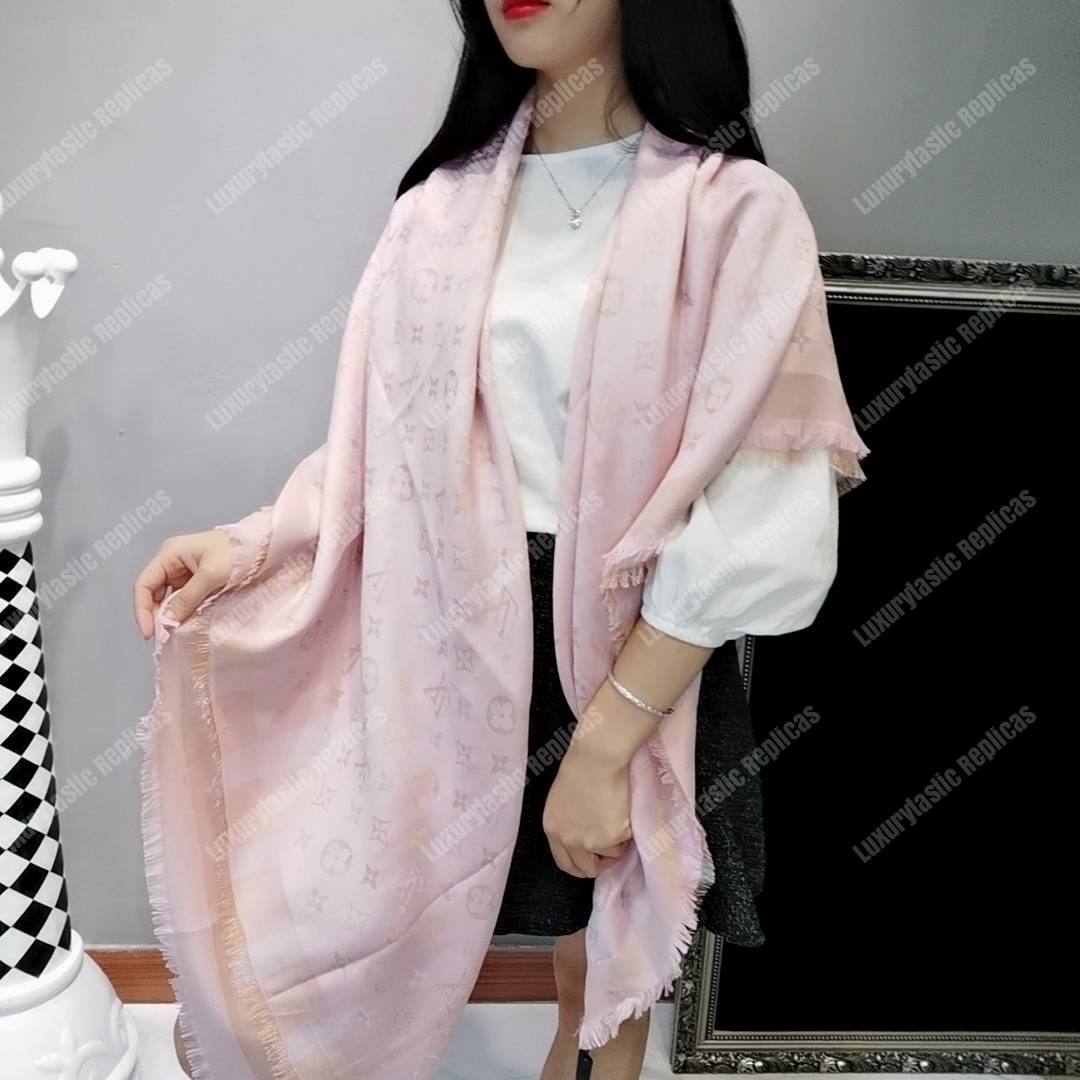 LV Monogram Shine Shawl Rose Velours