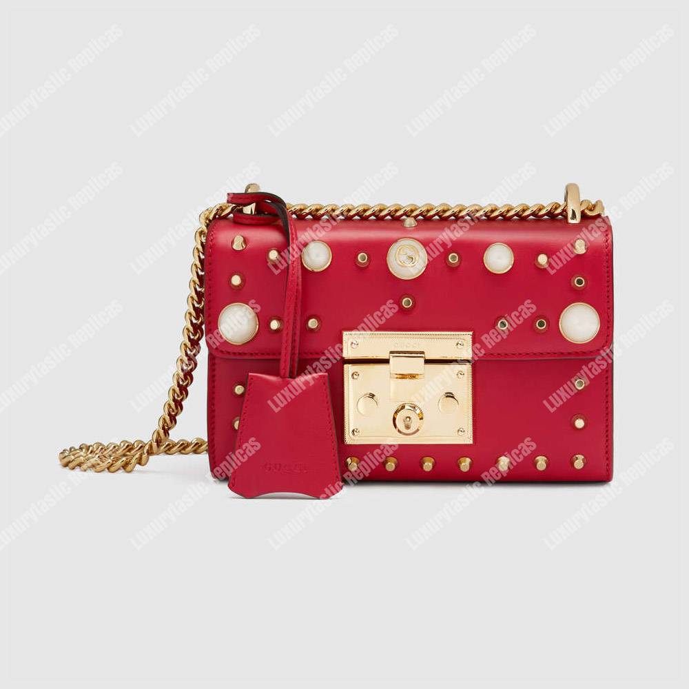 G*u*i padlock shoulder bag red with pearls