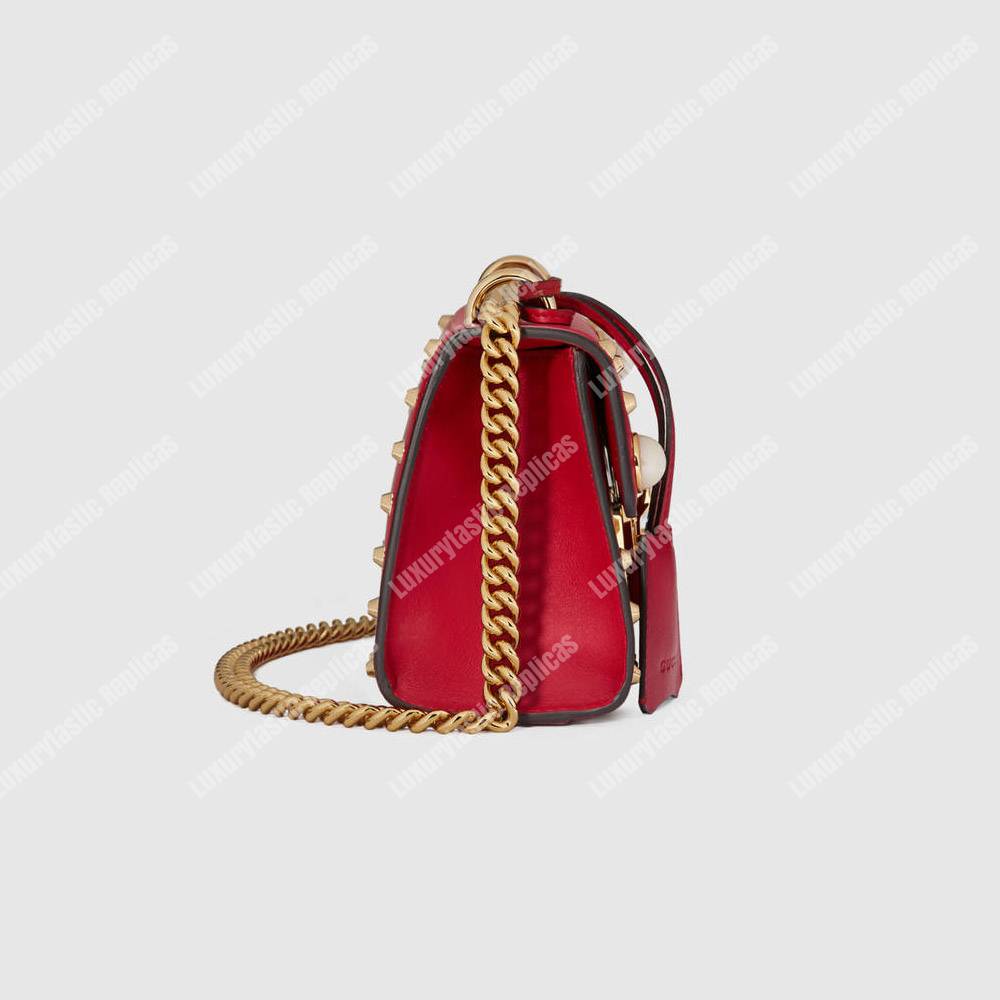 G*u*i padlock shoulder bag red with pearls
