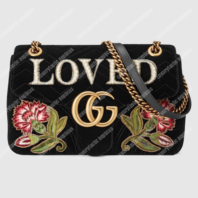 G*u*i gg marmont medium velvet bag loved black