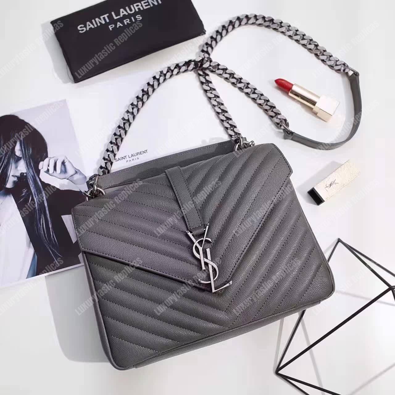 Saint Laurent Classic Medium College Monogram Earth Grey Silver-Toned