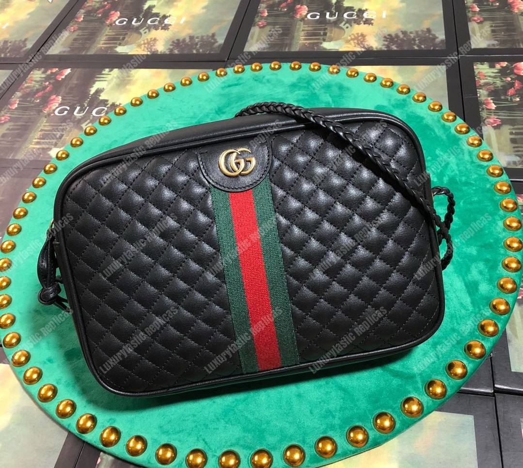 G*u*i quilted leather small shoulder bag black