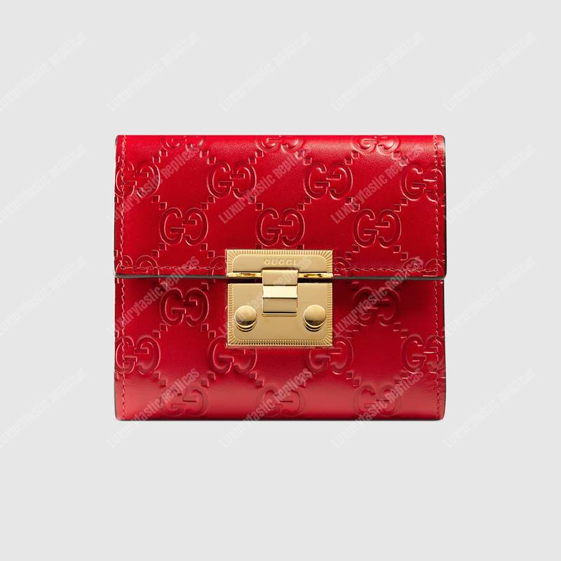 G*u*i gg padlock wallet hibiscus red