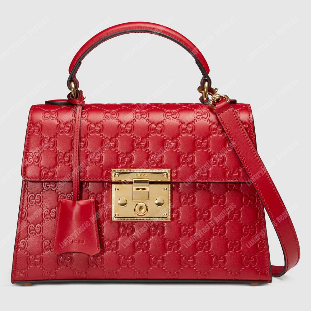 G*u*i padlock small signature top handle bag red