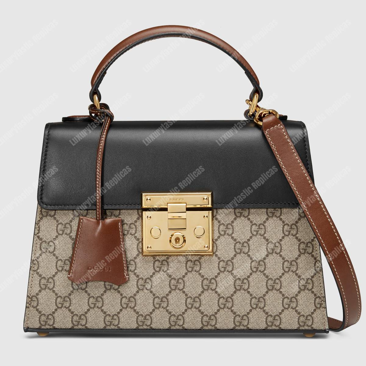 G*u*i padlock small gg top handle bag beige/ebony