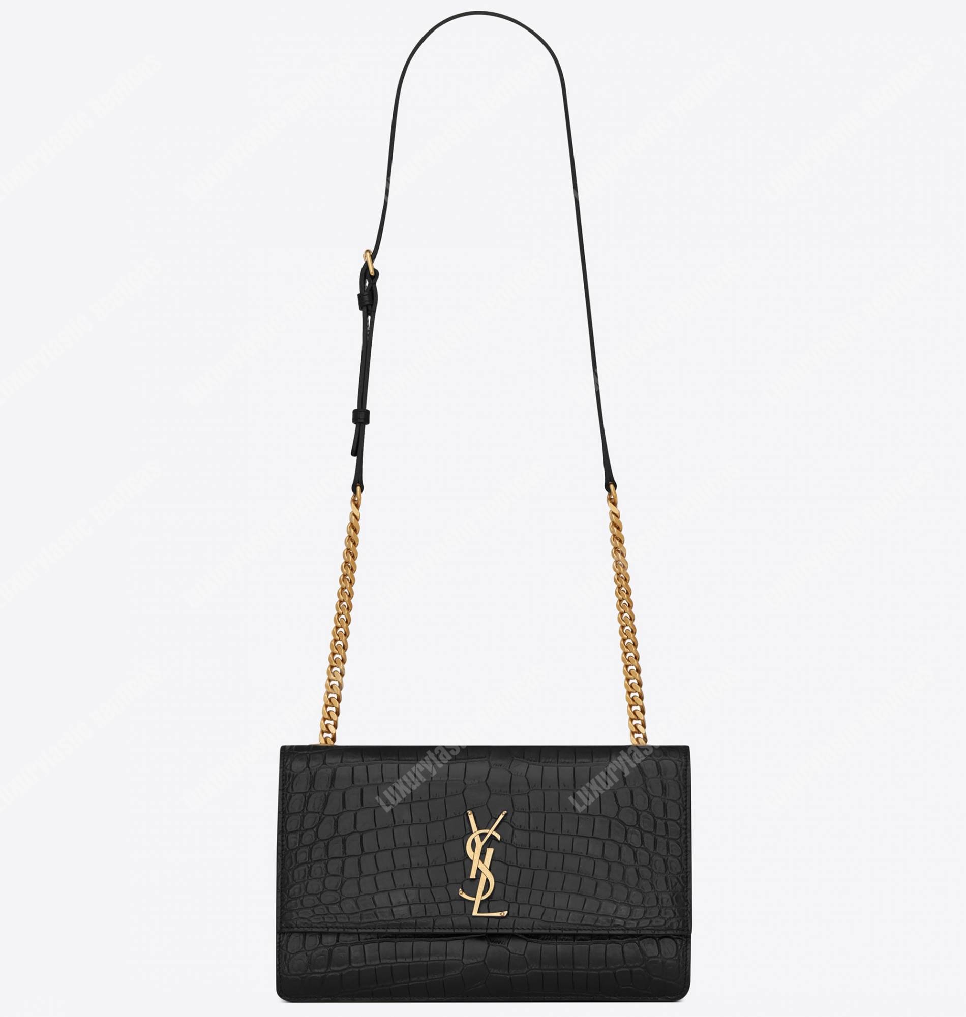 Saint Laurent Sunset Medium In Black Crocodile