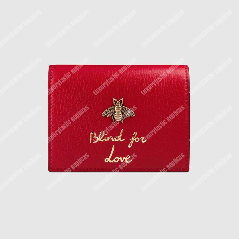 G*u*i animalier card case hibiscus red with bee