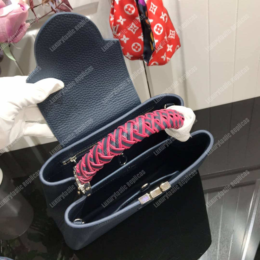 LV Capucine BB Handbag Taurillon Leather Celeste/Pivoine