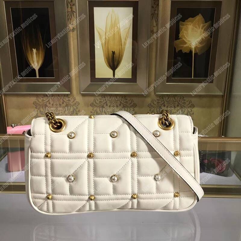 G*u*i gg marmont small matelassé shoulder bag with pearls white