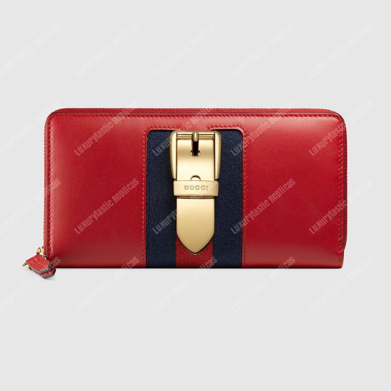 G*u*i sylvie leather zip around wallet hibiscus red