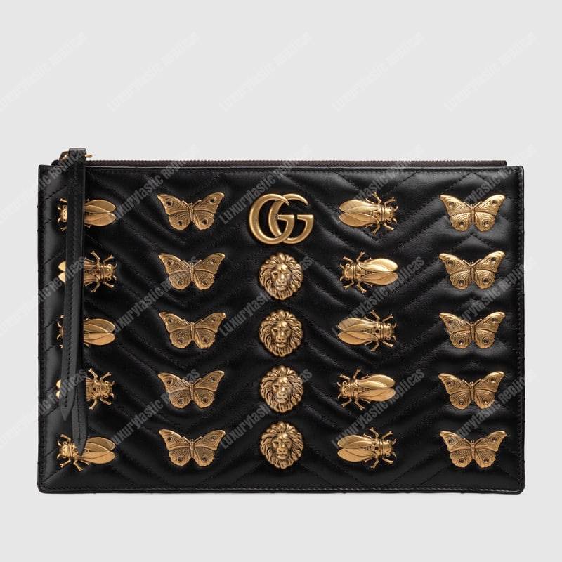 G*u*i gg marmont animal studs leather pouch black