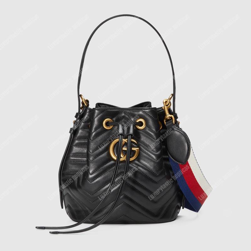 G*u*i gg marmont chevron leather bucket bag black