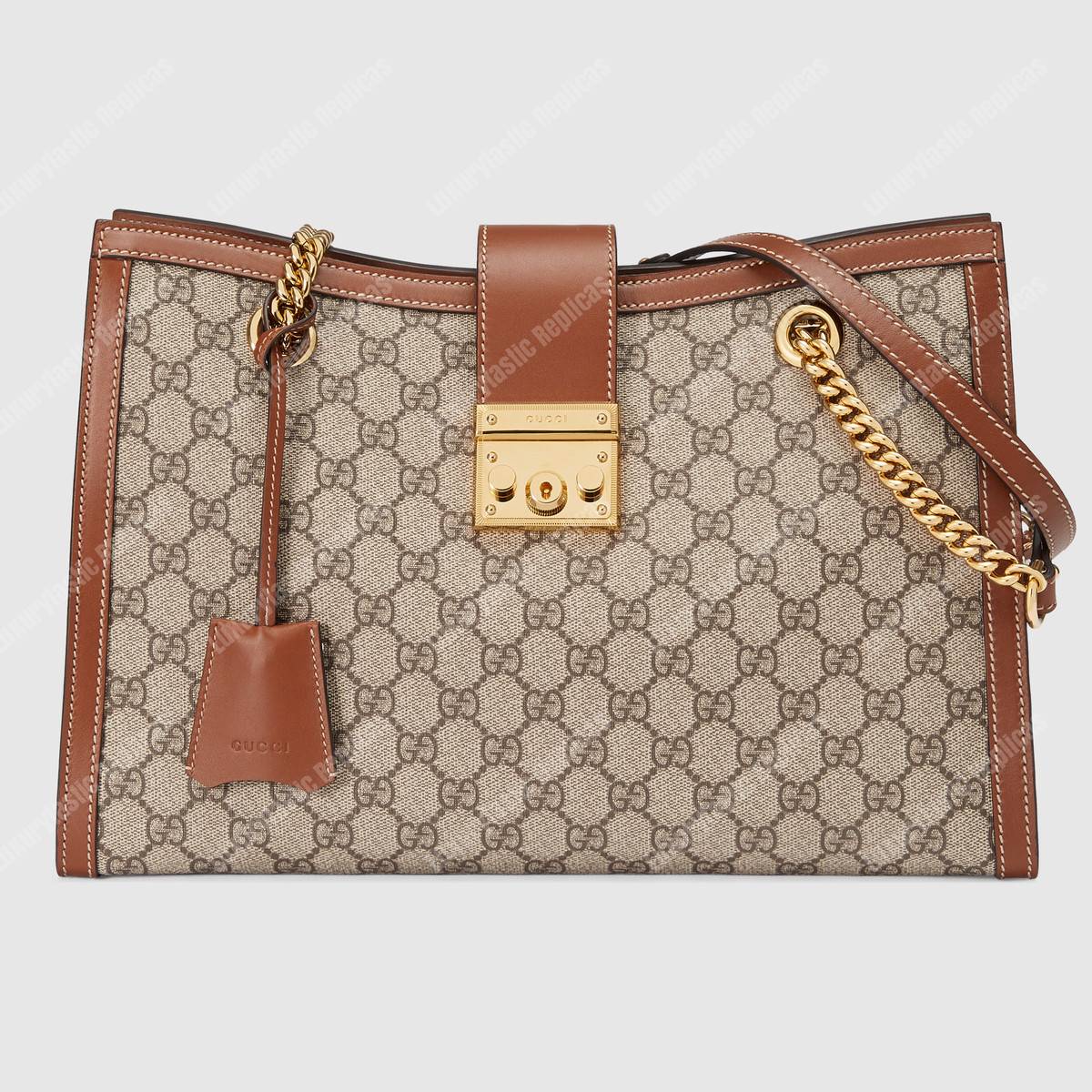 G*u*i padlock medium gg shoulder beige/ebony brown