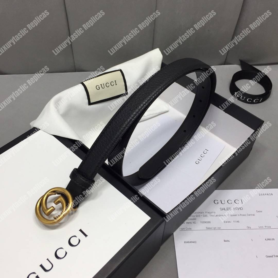 G*u*i slim leather belt with double g buckle black