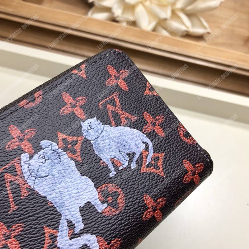 LV Zippy Coin Purse Catogram Dogs and Cats Brown Orange