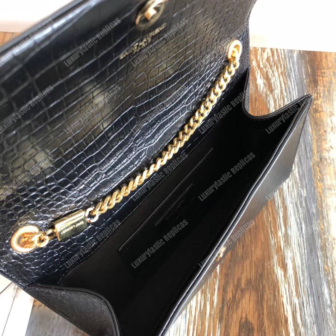 Saint Laurent Medium Kate Tassel Chain Bag Black Crocodile