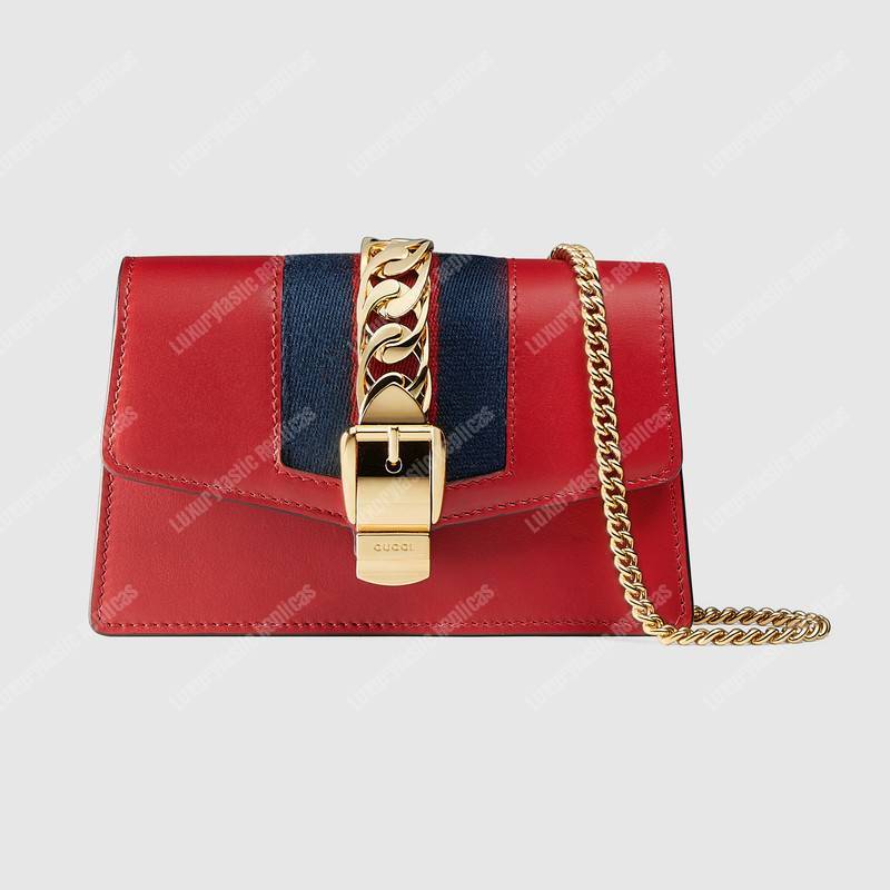 G*u*i sylvie leather mini chain bag hibiscus red