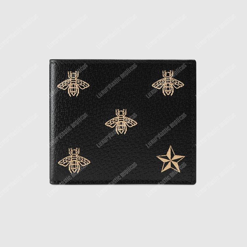 G*u*i bee star leather b-fold wallet black