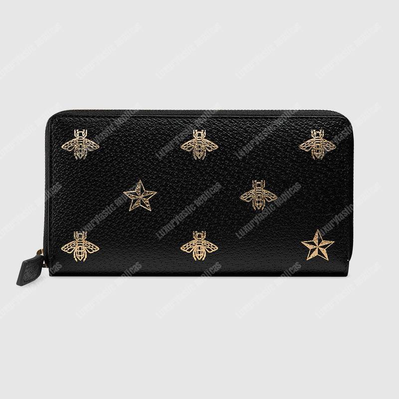 G*u*i bee star leather zip around wallet black
