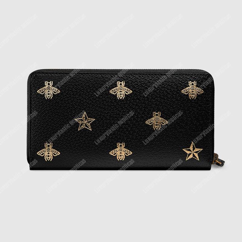 G*u*i bee star leather zip around wallet black