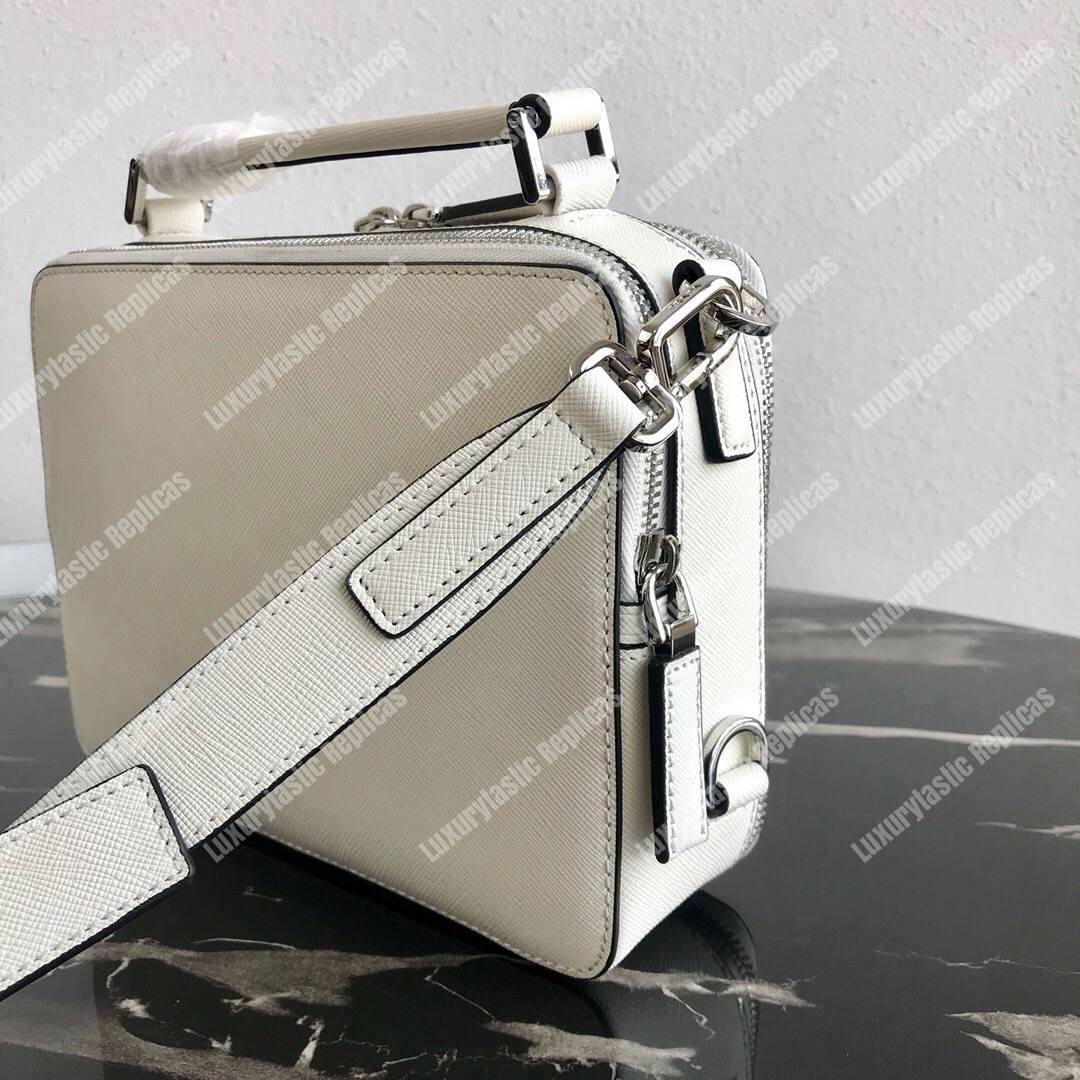 Pra*a brique saffiano leather bag white