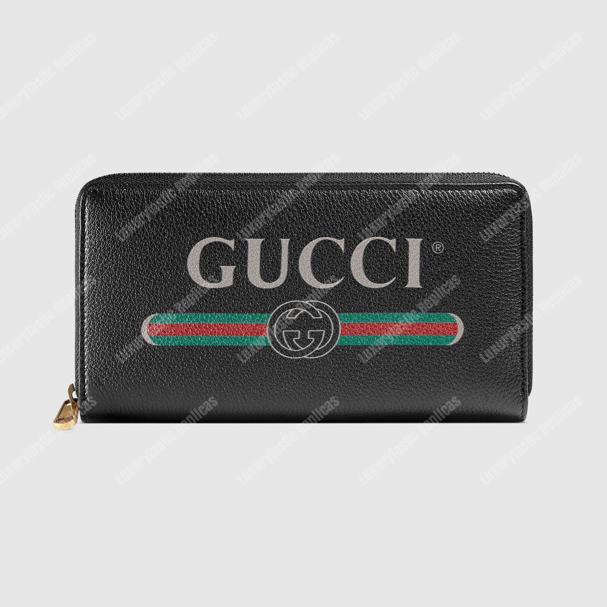 G*u*i print leather zip around wallet black