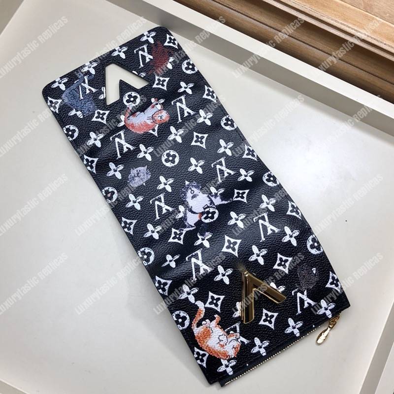 LV Twist Compact Wallet Catogram Dogs and Cats Black White